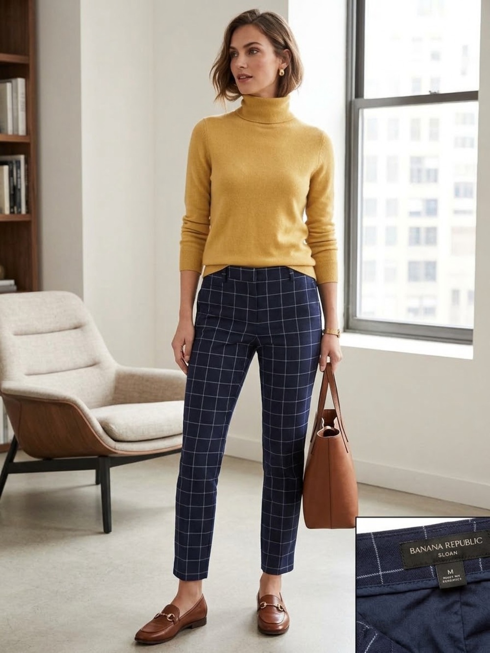 Banana Republic Straight Leg Plaid Pants Blue Size 4